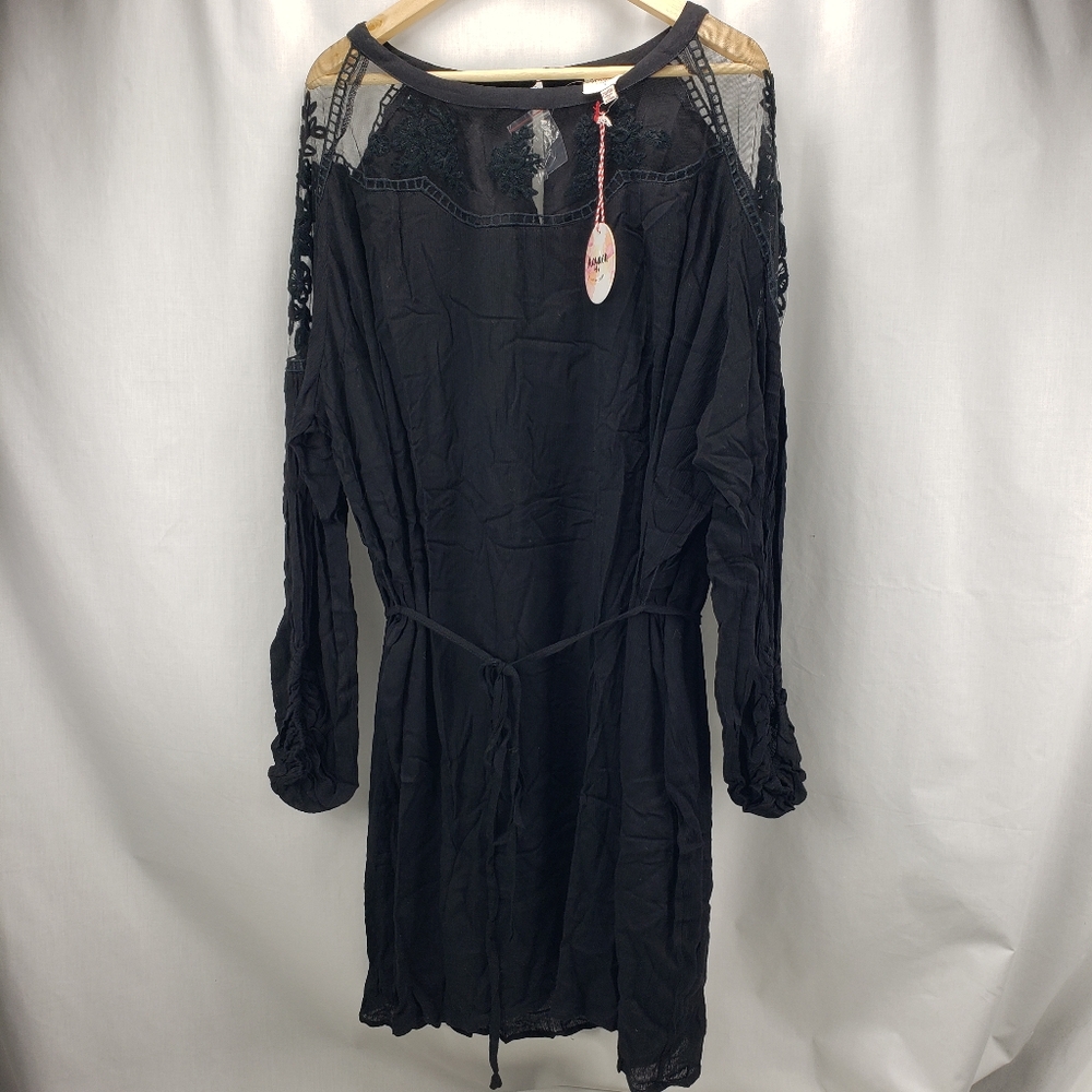 Hayden Los Angeles Black Lace Long Sleeve Boho Dress Size 2X/3X NWT